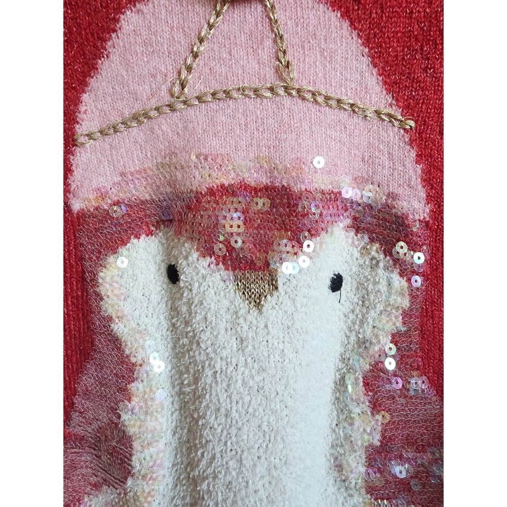 LC Lauren Conrad XXL Penguin Sequin Christmas Sweater Red Metallic - Picture 10 of 14